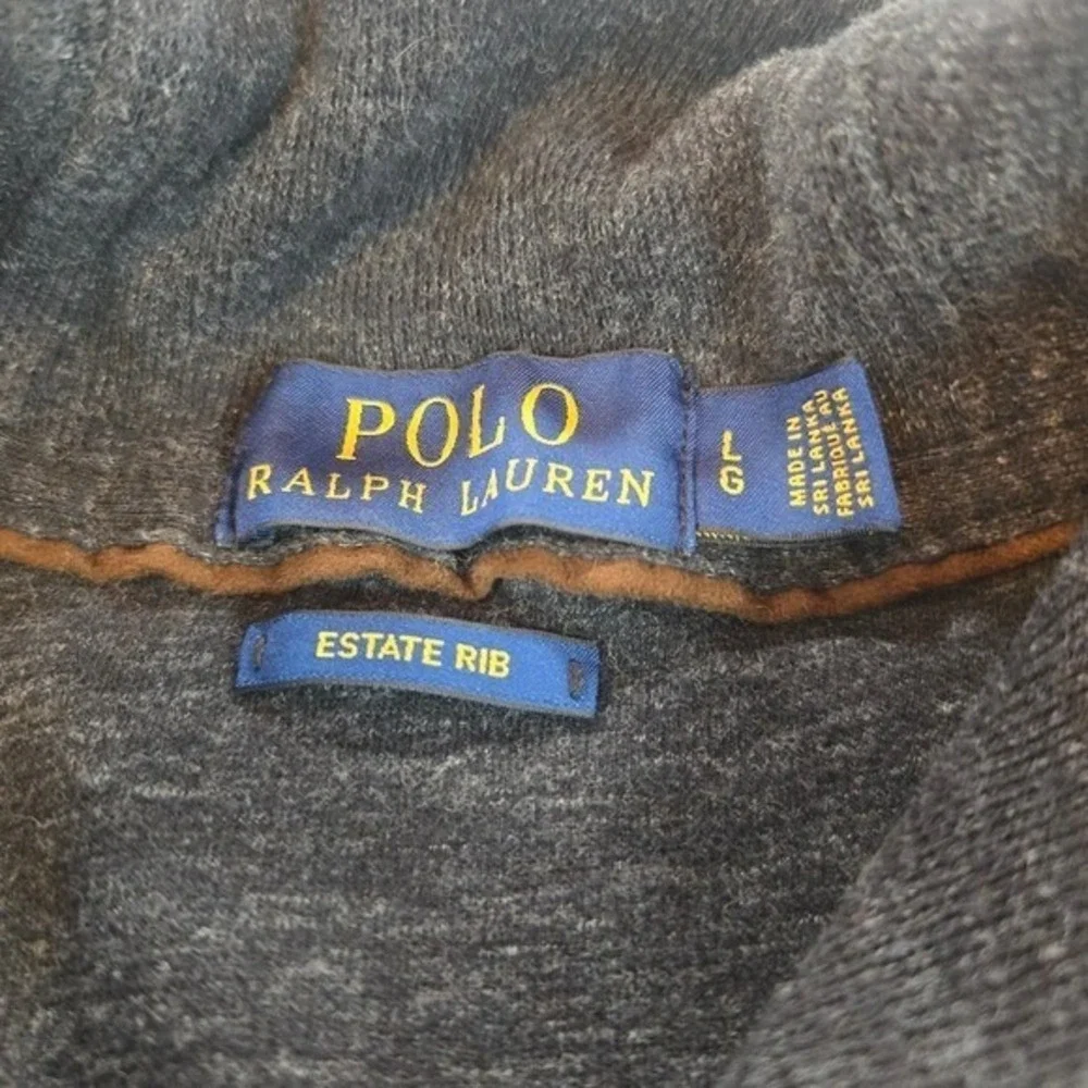 Polo Ralph Lauren Estate Rib Pullover Mens Large Charcoal Grey Shawl Collar Logo